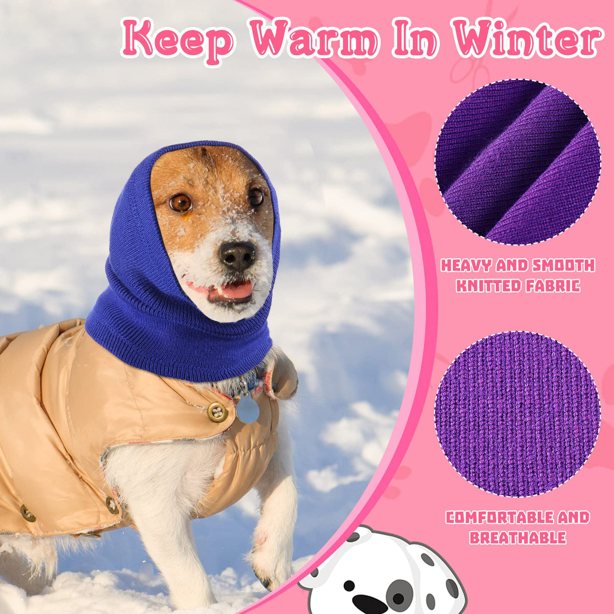 4 Pcs Dog Snoods Pet Ear Wrap Cover Sound Proof Muffs for Barking and Bathing Warm Winter Scarf for Calming (Gray, Pink, Blue, Purple / S,M,L)