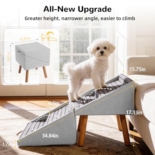 Dog Steps for Couch Foldable Dog Stairs for Small Dogs (Light Grey / XL(17.13”H))