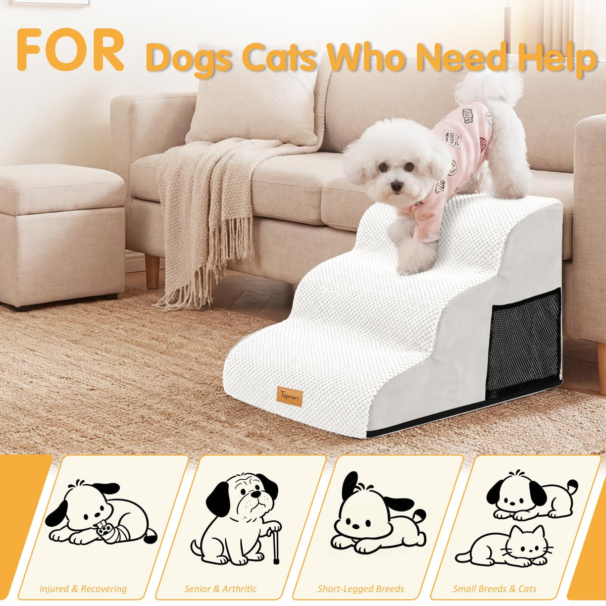3 Tiers Foam Dog Ramps (White / 23.6*15.7*15.7)