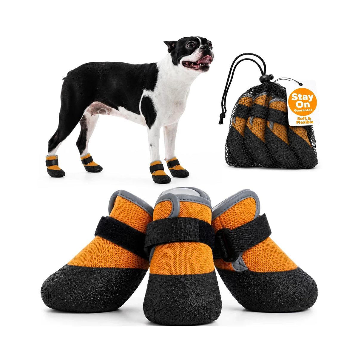 4Pcs Stay on Dog Booties (Yellow / M)
