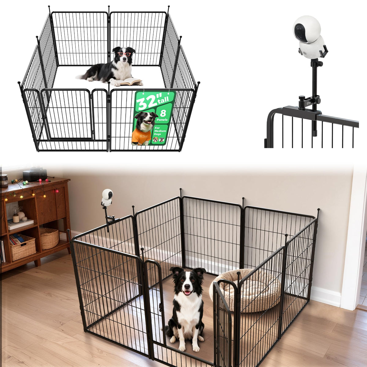 Rollick Dog Playpen with Camera Mount (Black / 32"H)