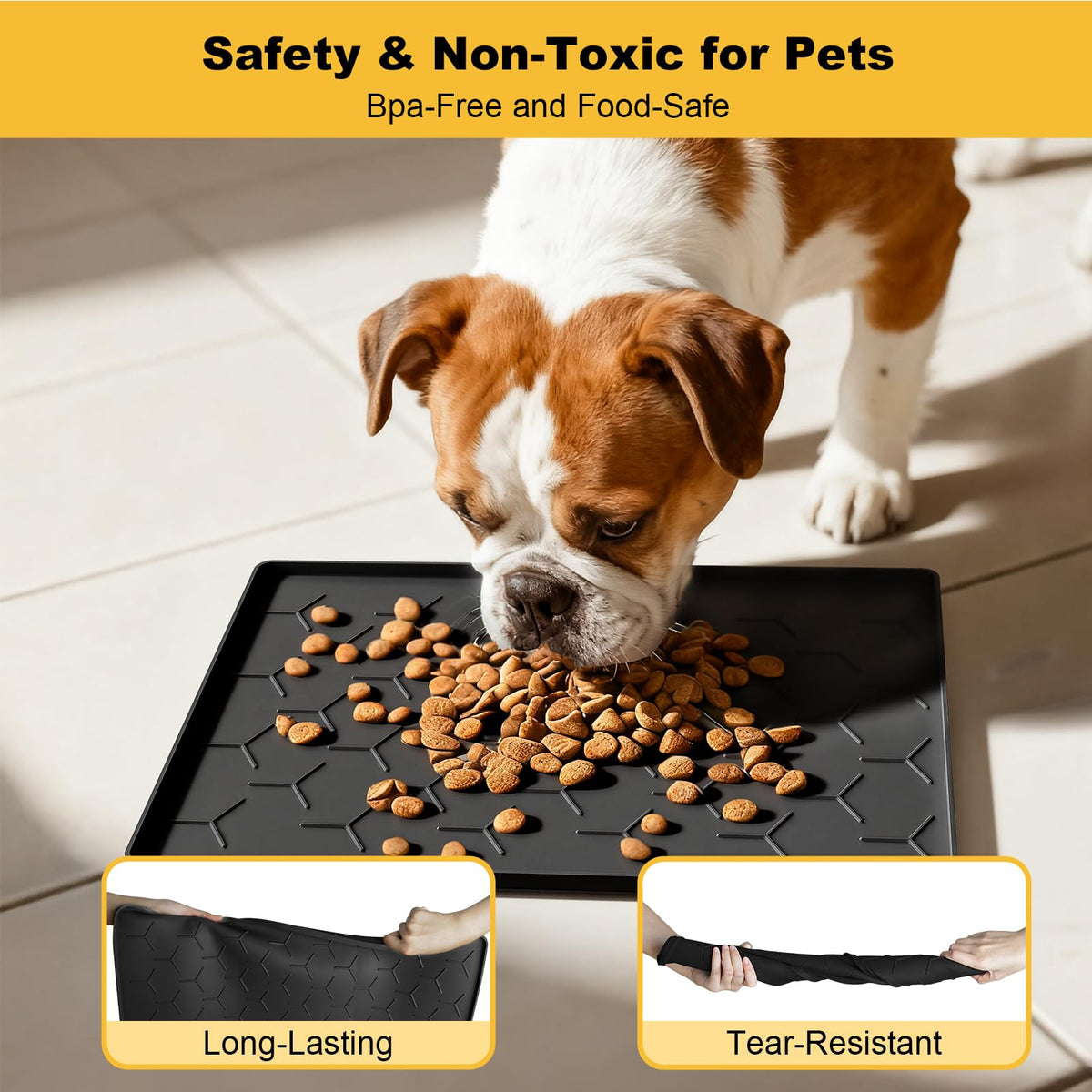 Silicone Dog Cat Food Bowl Mat (S-16''X12'' / Black)
