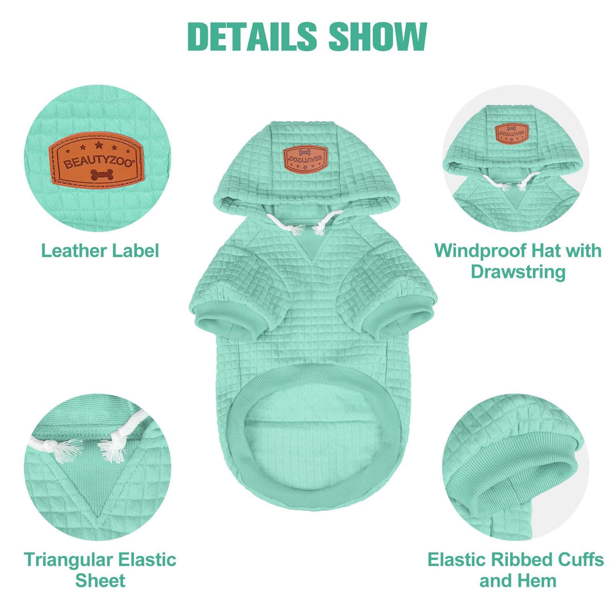Dog Hoodies Sweater for Small Dogs (Mint Green / XS (Back: 10",Chest: 14", Neck: 8.7"))