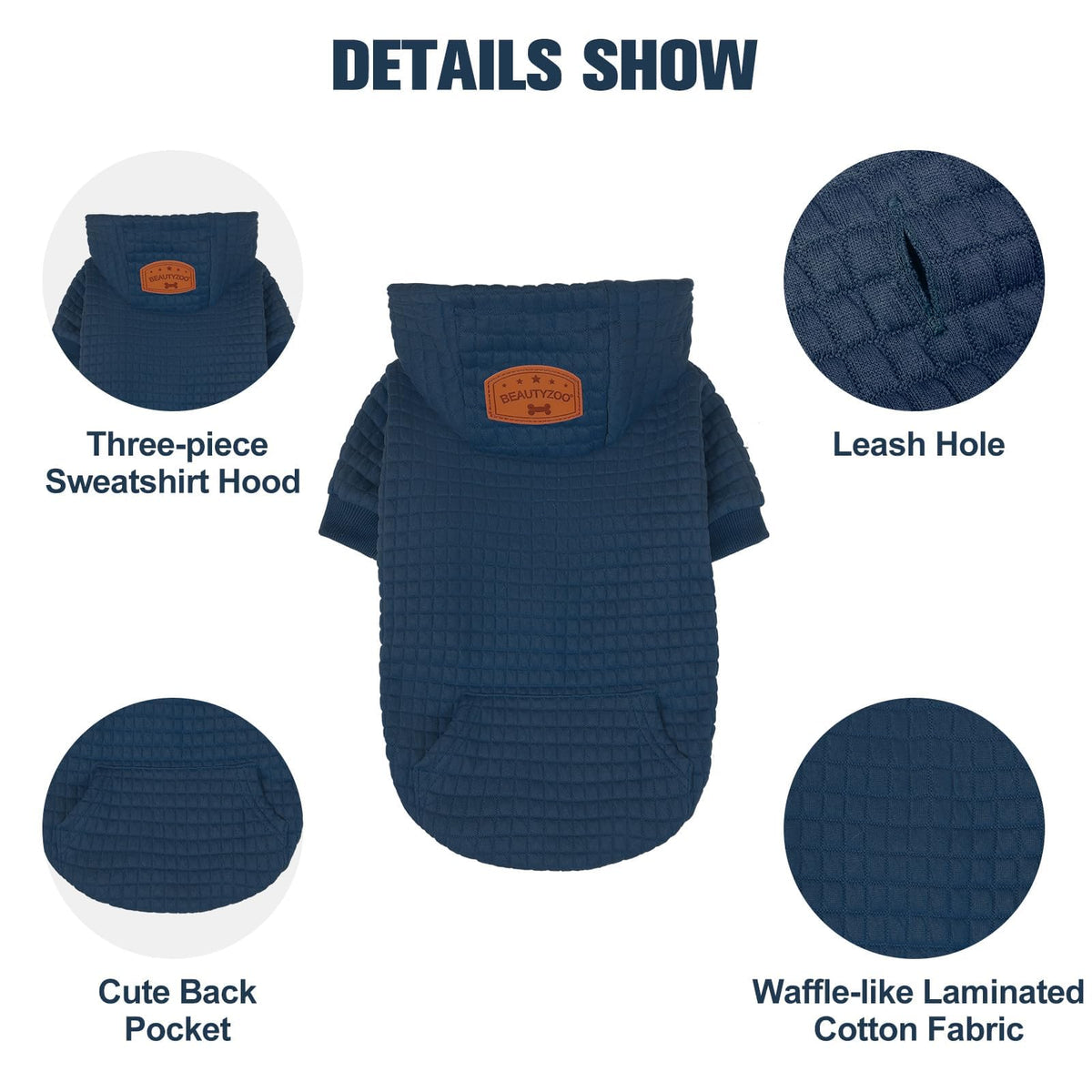 Dog Hoodie for Large Dogs (Navy Blue / 3XL (Back: 30",Chest: 37", Neck: 27"))
