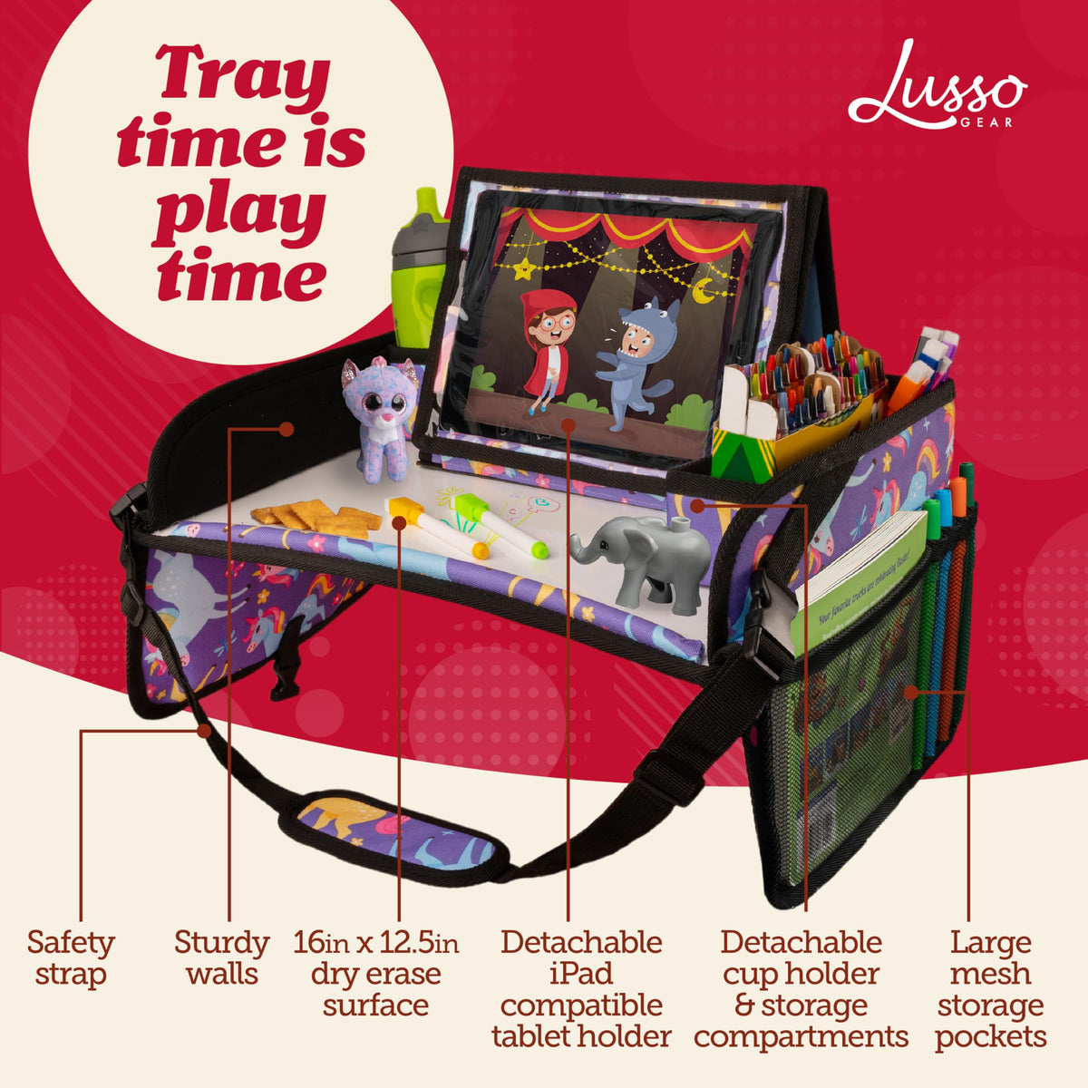 Kids Travel Tray for Car (Purple Unicorns)