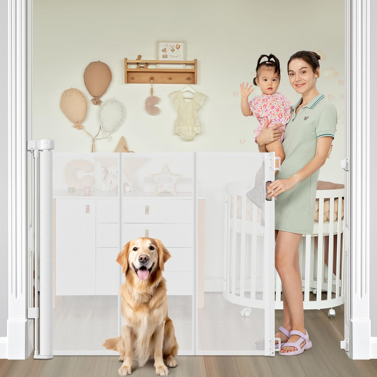 Reinforced 42" Extra Tall Retractable Baby Gates (White / Reinforced 42" Tall X 60" Wide)