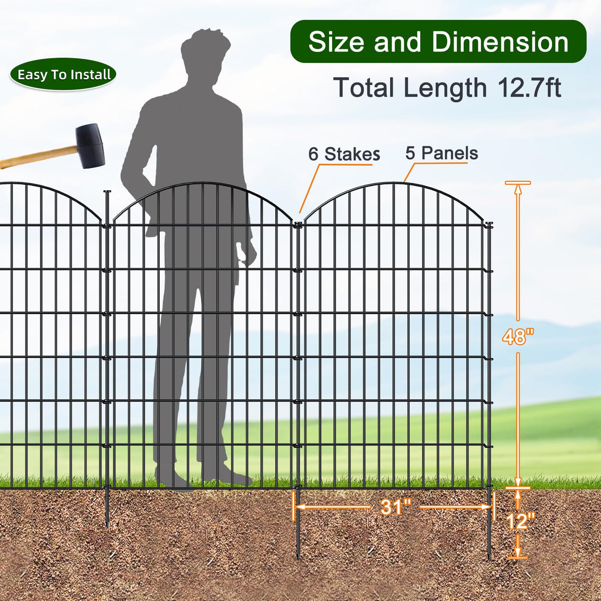 Metal Garden Fence 48 in x 12.7 ft (48"Hx12.7ft (5 Panels))