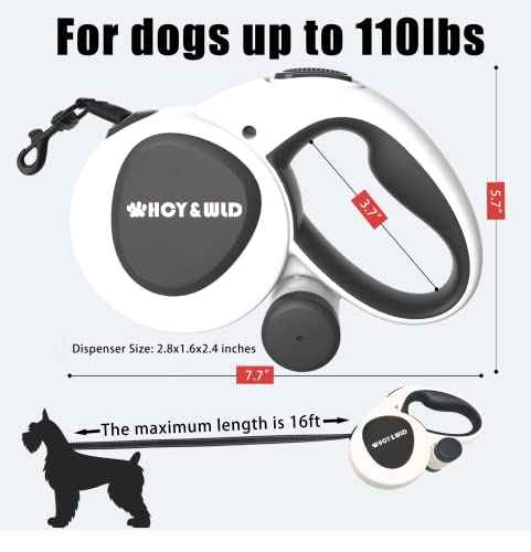 16 ft Retractable Dog Leash with Poop Bag Holder & Poop Bags (Large (Without Light))