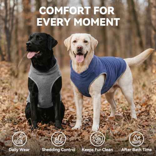 2 Pack Fleece Dog Sweater Pullover Lightweight Reflective Jacket (XX-Large / Solid Navy & Grey)