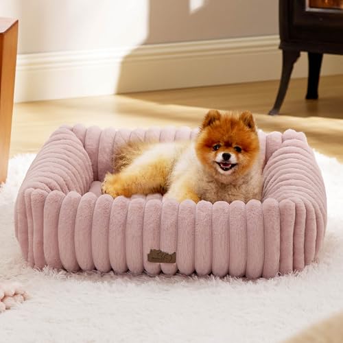 ComfyFleece® Dog Bed for Small Medium Dogs Washable (25.0"L x 21.0"W x 7.0"Th / Blush Pink)