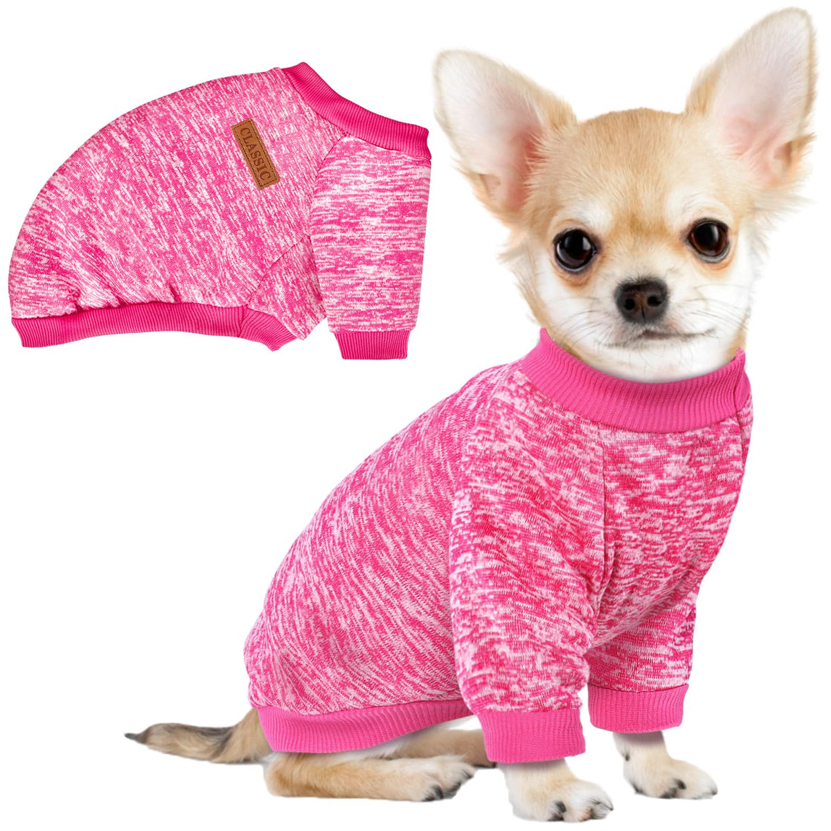 1 Pack Dog Sweaters for Small Dogs Girl Boy Winter Fleece Clothes Warm Soft Dog Sweatshirt Outfit for Dogs Cats Pet Apparel (Rose / XS (Back: 9.8", Chest: 13.7", 3.5-5.5 lbs))