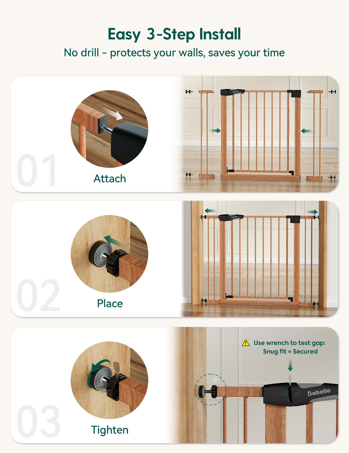 26 40 in Pressure Mounted Baby Gate for Stairs (Brown Wood Pattern / 30"Tall 26"-40" Wide)