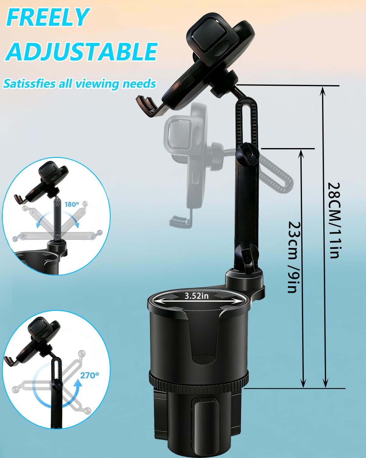 Cup Phone Holder for Car with Expandable Base (Gray)