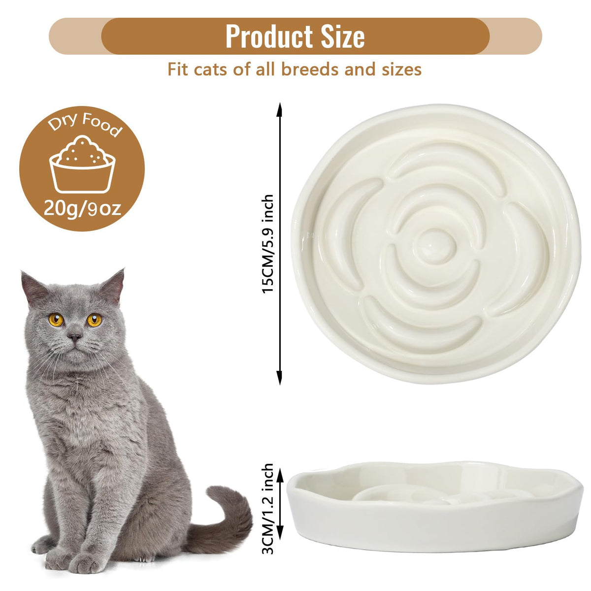 Slow Feeder Cat Bowl Set of 2 (Pure white)