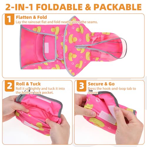 2-in-1 Reversible Small Dog Raincoat, Hooded Rain Jacket Poncho (S:5-15lbs / PINK)