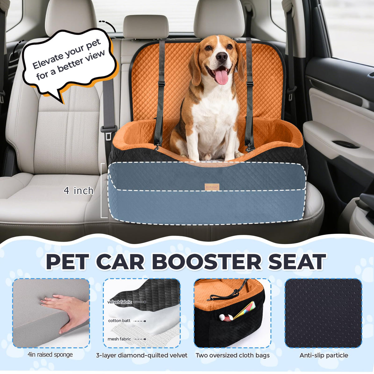 Large Dog Car Seat for Medium Sized Dogs Under 55lbs or 2 Smalls (Burnt Orange / Large)