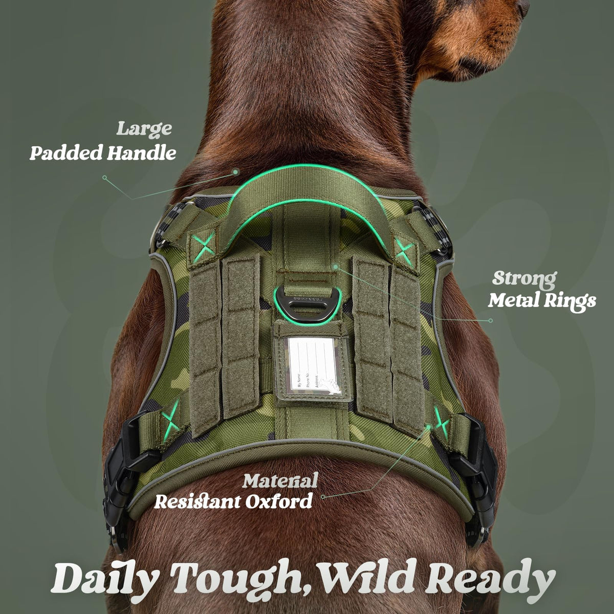 Tactical Dog Harness for Large Dogs (Xl(chest:23.6"-41.8",neck:21.7"-32.3",back:9.1") / Green Camo)