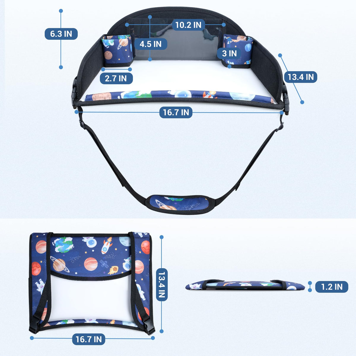 Kids Travel Tray for Toddler Car Seat (Blue Space)