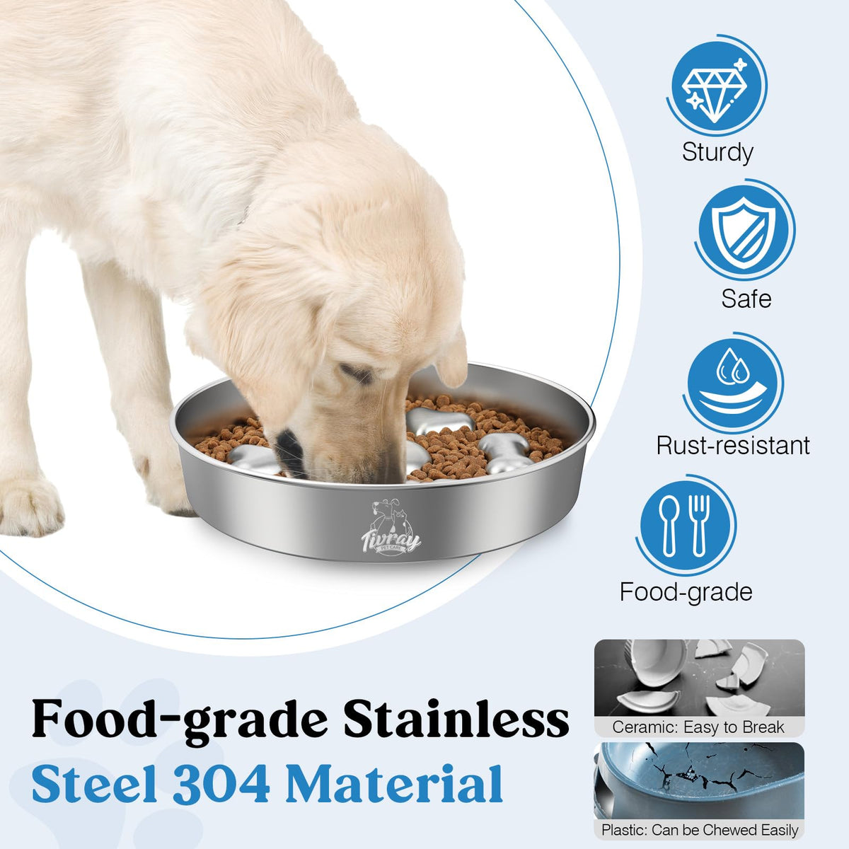 Slow Feeder Dog Bowls (5 Cups / Silver)