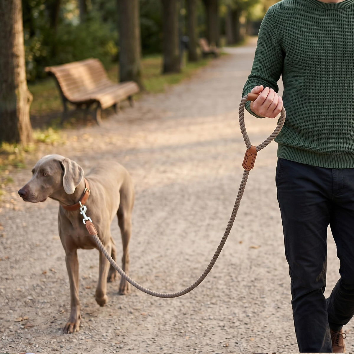Dog Leash Braided Cotton Rope w (Grayish Camel / 60 Inch-1/2")
