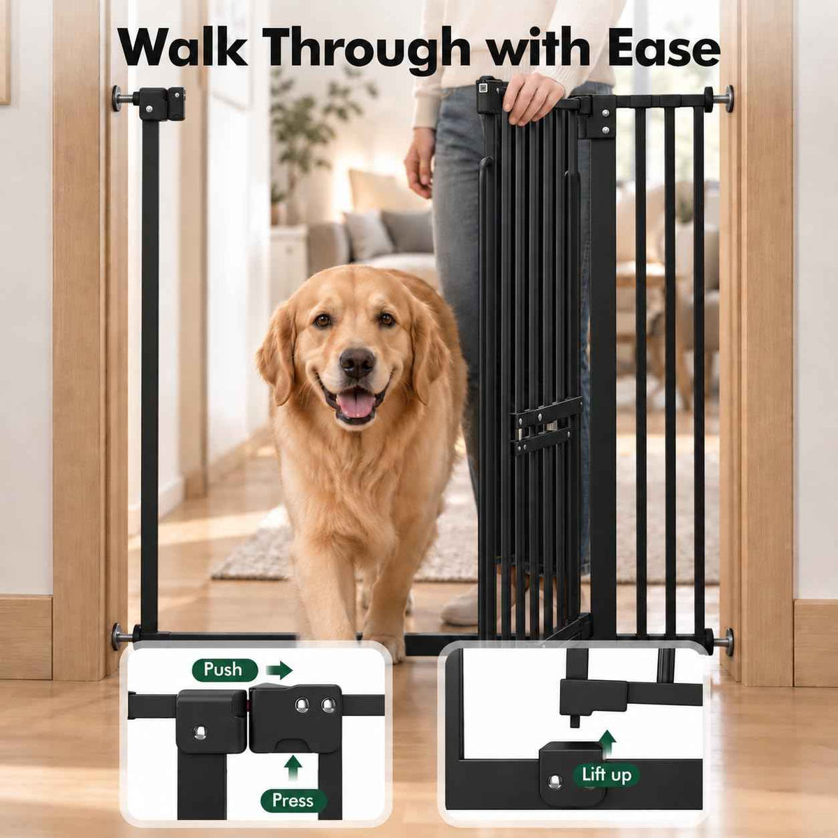 Pet Gate with Cat Door (Black / 29.5-37"Wide,30"Tall)