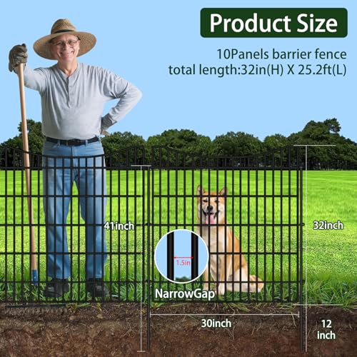 10 Panels No Dig Decorative Garden Fences (Black / 10 Panels-32in(H)x25.2ft(L)-Concave)