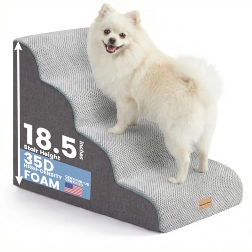 4 Step Dog Stairs for Small Dogs 18.5" H (Grey / 28"D x 15.7"W x 18.5"H)