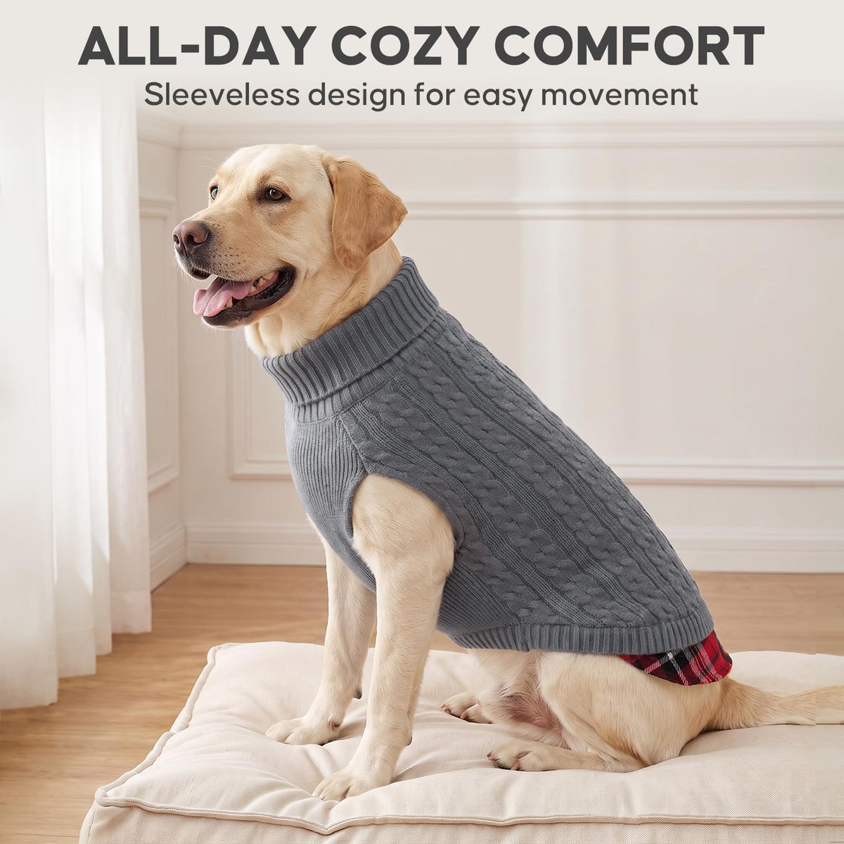 Dog Sweater for Large Dogs Turtleneck Thick Knit Pullover (3XL (60-80lbs) / 1# Grey)