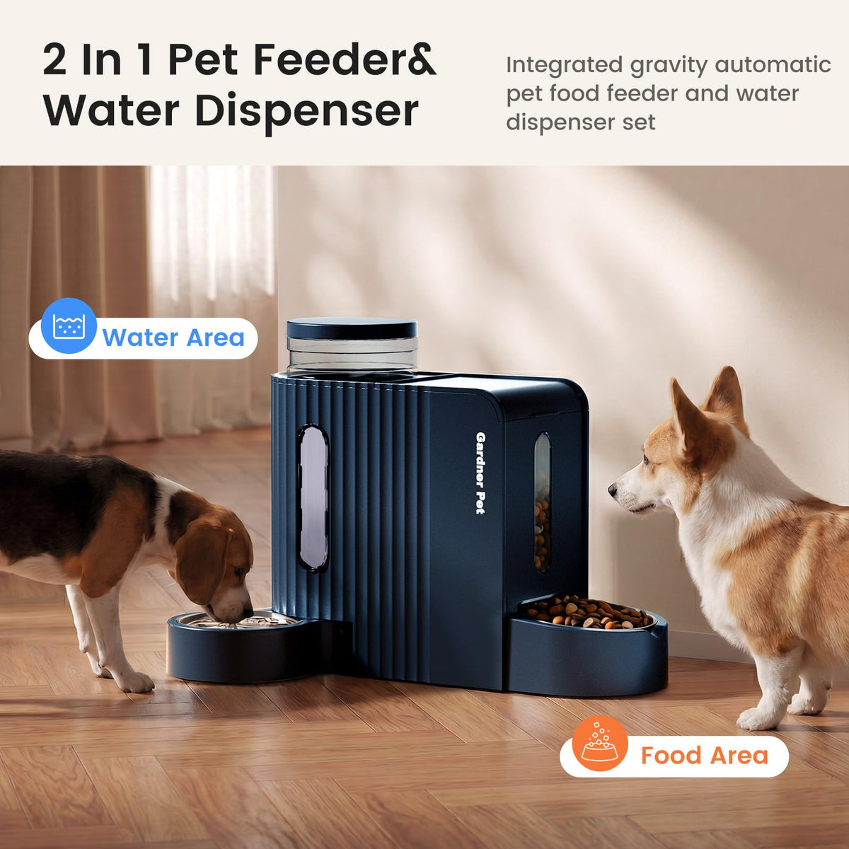 Gravity Automatic Cat Feeder (Extra Large（1.6 Gallons x 2） / Dark Blue)