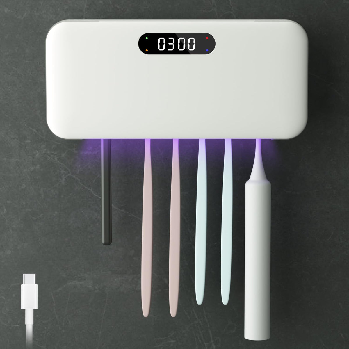 UV Toothbrush Sanitizer and Holder for Bathroom (White-for Family)
