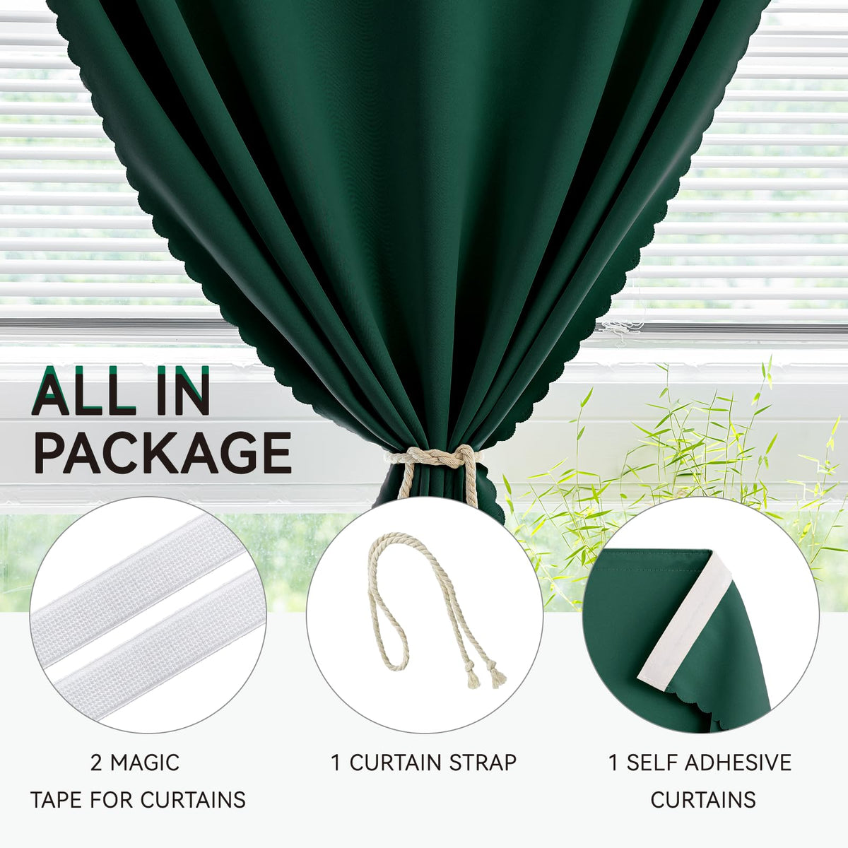 Adhesive Curtains for Window (Dark Green / 59"W x 84"L (Pack of 1))