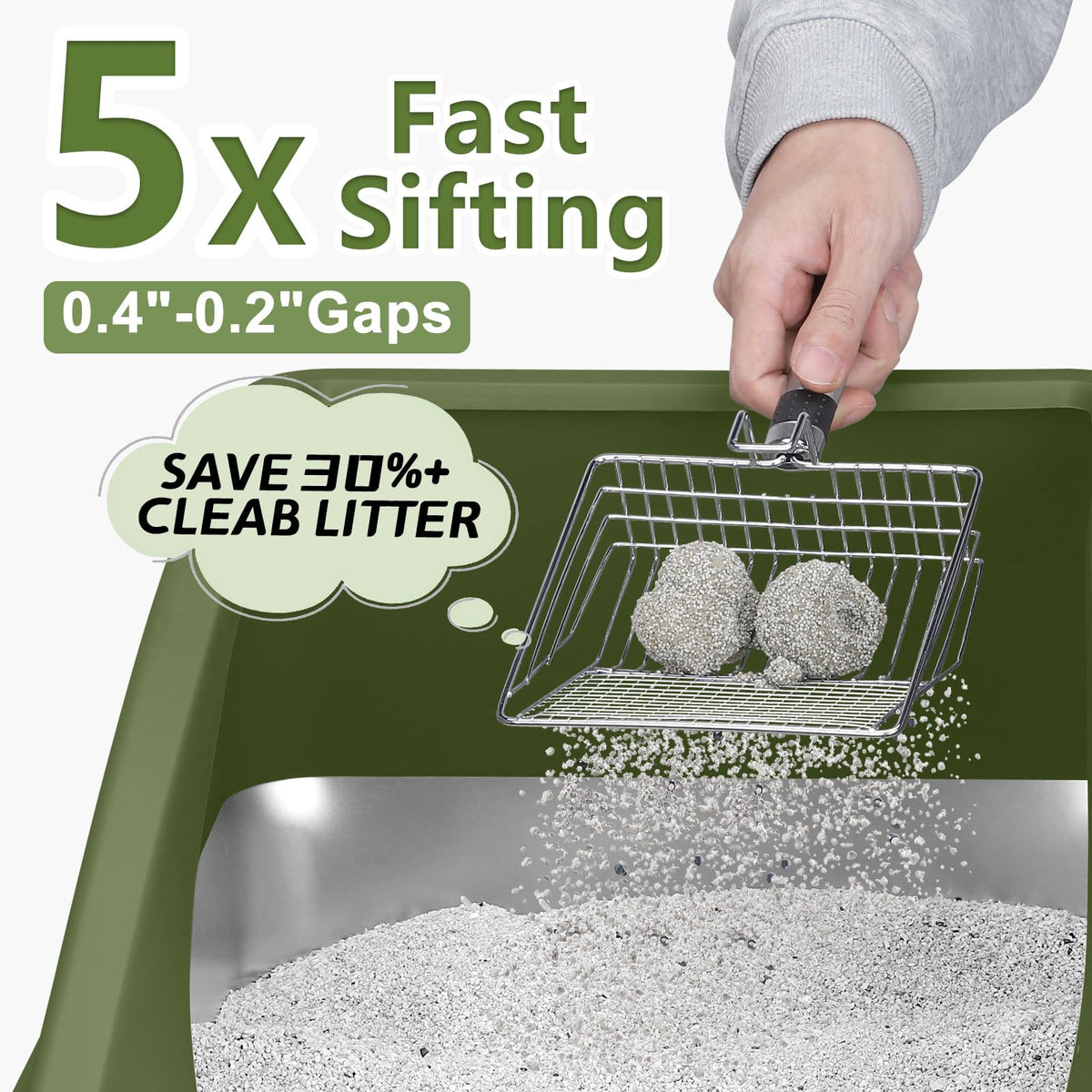 Stainless Steel Litter Box (Olive Green / X-Large)