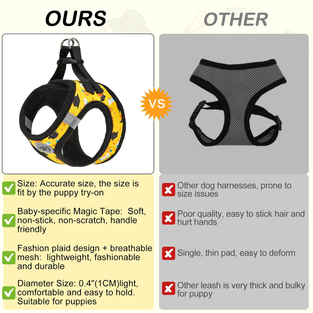 Small Dog Harness and Leash Set (Small(Chest Girth 14.5" - 16") / Yellow)