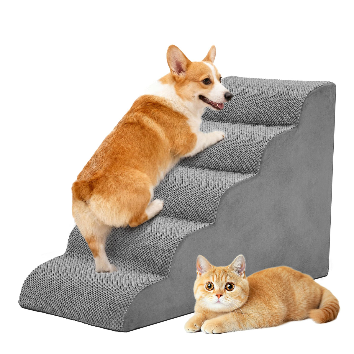 Dog Stairs for Small Dogs and Cats (Grey / Round-22.83"H)