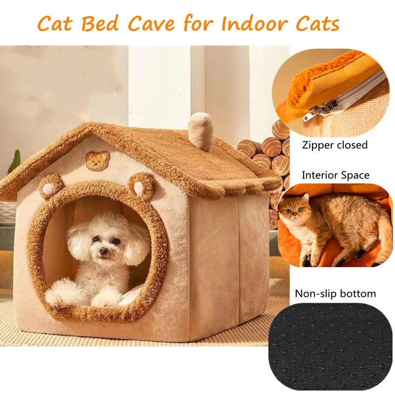 Cat Beds for Indoor Cats (A-Brown-S(15.7x12.6x13.7in))