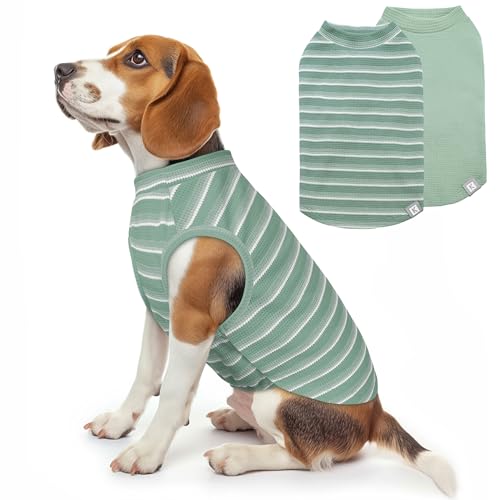 2Pack Waffle Dog Shirt for Medium Large Dogs Striped Dog Sweater (XX-Large (28-50lbs) / 2Pack(Green+Striped))