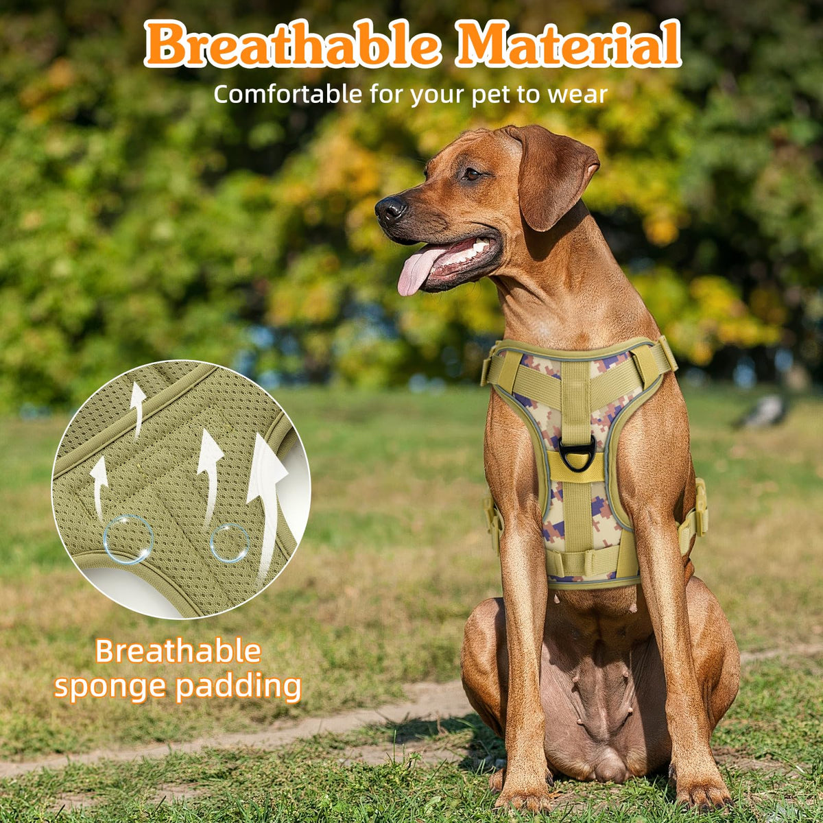 Heavy Duty Tactical Dog Harness for Small Dogs (Desert Camouflage / S (Chest: 19.6-31.5", Neck: 11-19.6"))
