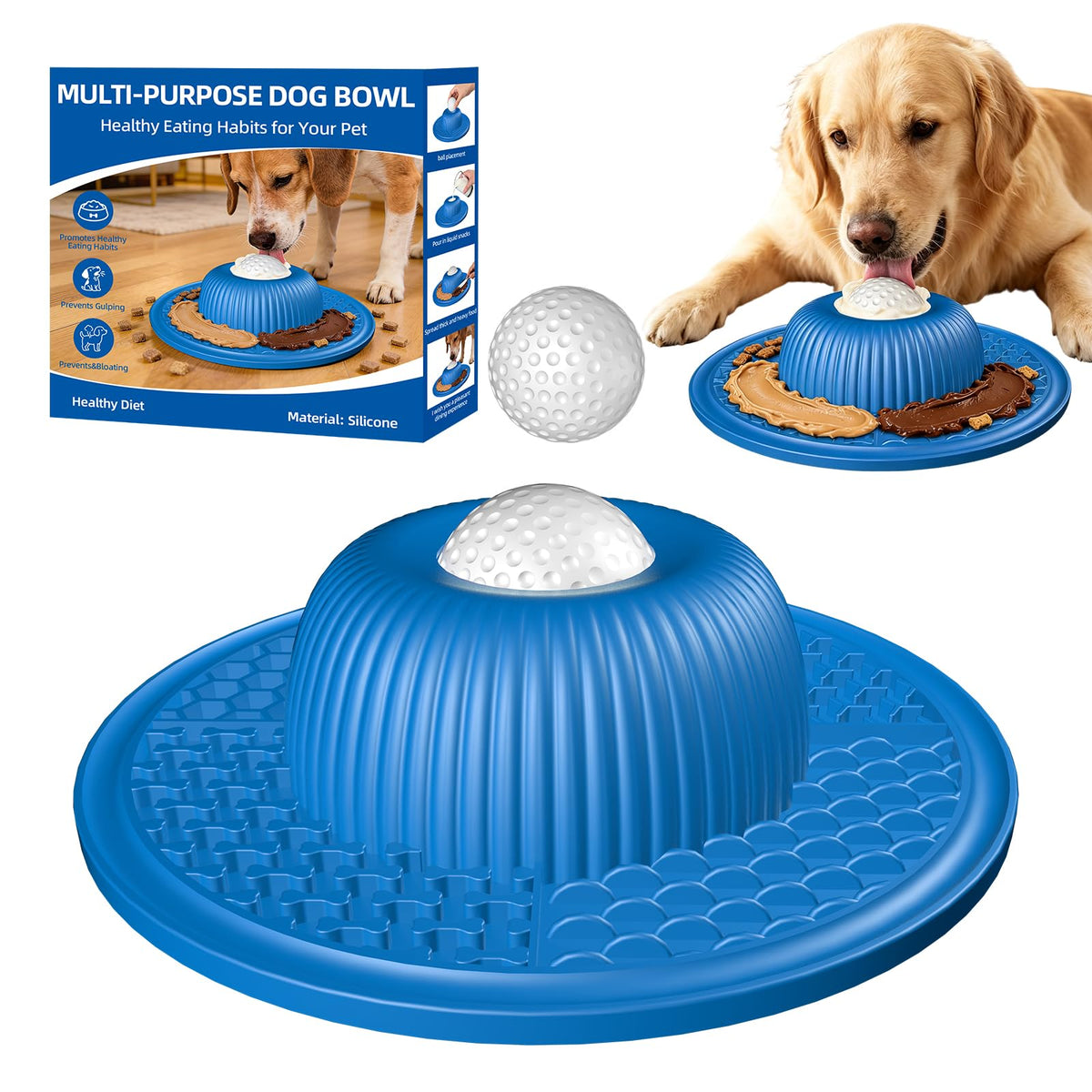 Multi Purpose Silicone Slow Feeder & Lick Mat for Dogs & Cats (Blue)