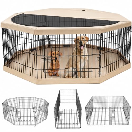 Foldable Metal Dog Exercise Pen (Tan / 24''H)