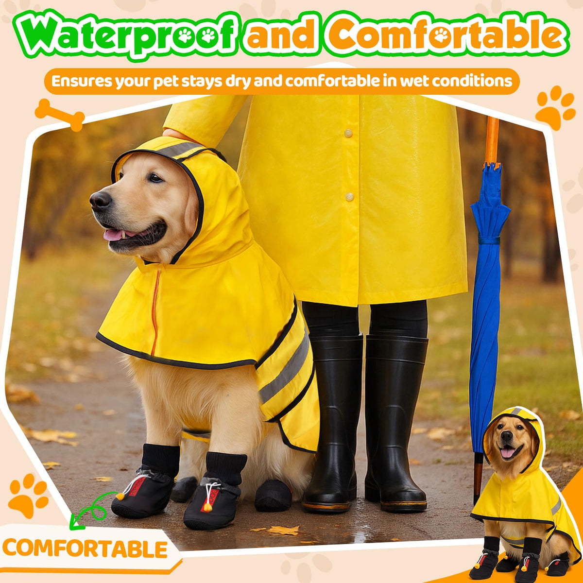 Waterproof Dog Raincoat Shoes 50 (Single Side / 50-70lbs)