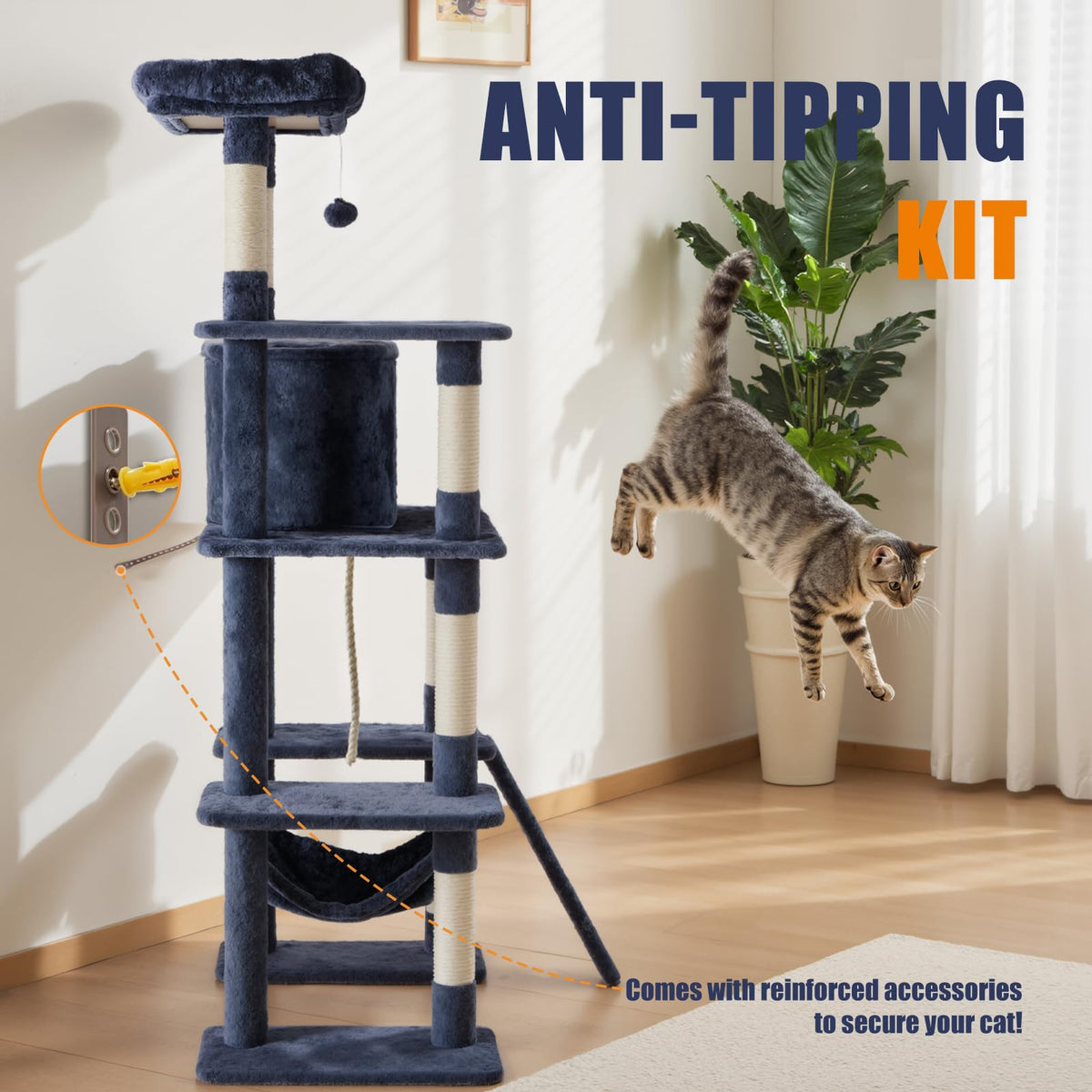 63 Inch Cat Tree Tower with Sisal Scratching Post (Dark Grey / 63 Inches)