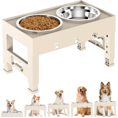 Elevated Dog Bowls with 2 Stainless Steel Bowls (For Medium Large Dogs / Apricot)