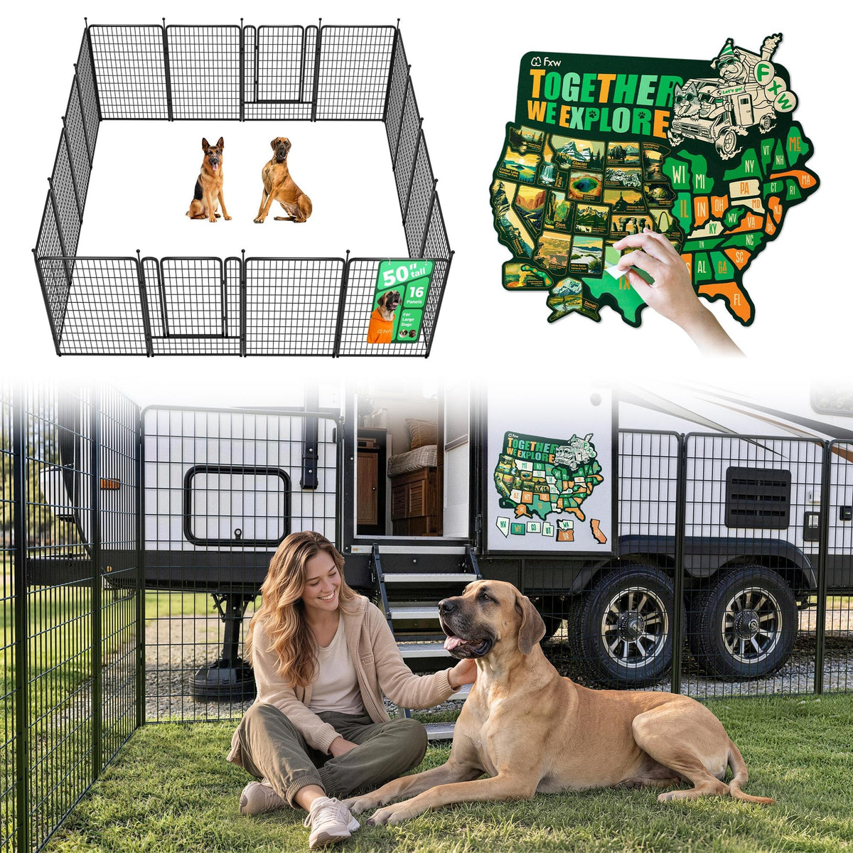 Rollick Dog Playpen with 50 (Black / 50"H)