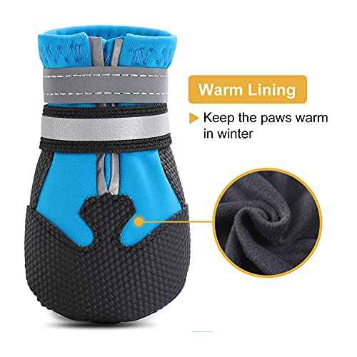 Water Resistant Dog Boots for Medium Large Dogs (Blue(Waterproof) / M (Insole Width 2.2")for 30~44lb)
