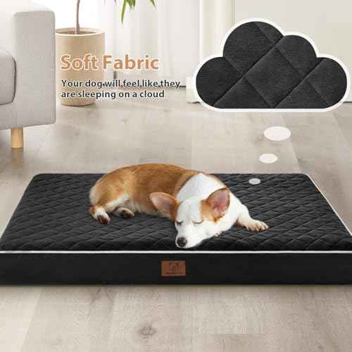 Orthopedic Waterproof Large Dog Bed for Crate Cozy Sleep (black / 35"L x 22"W x 3"Th)