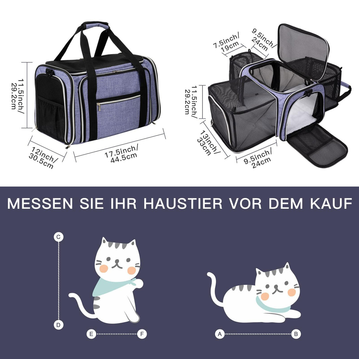 Cat Carrier Bag (Purple / 17.5"L x 12.0"W x 11.5"H)
