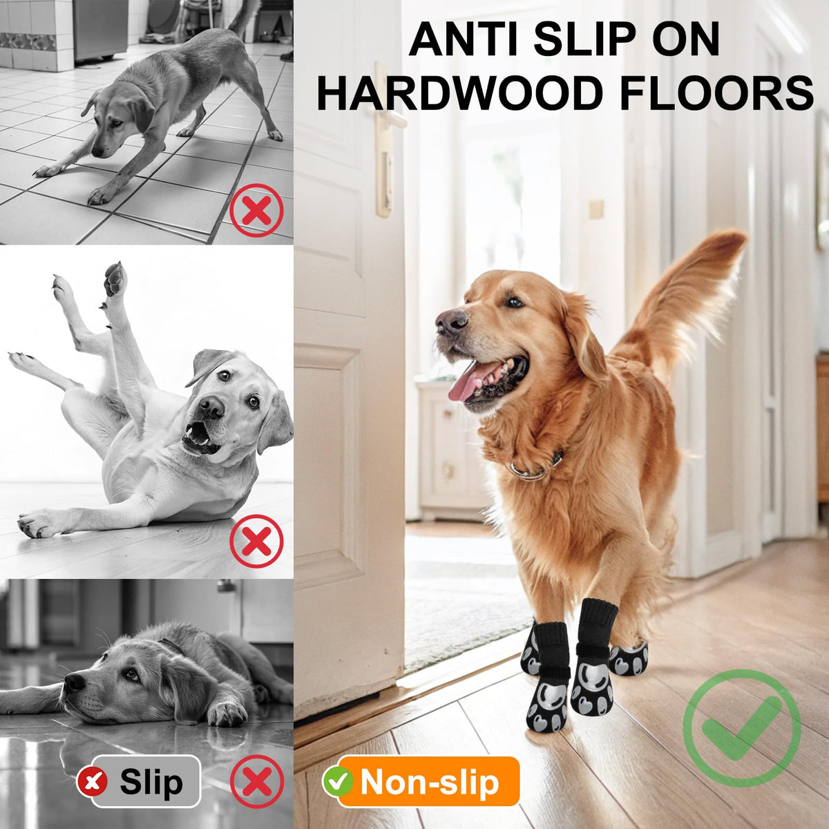 Dog Socks to Prevent Licking Paws Double Sided Grip Traction (Black(Paw) / XL(3.1"-3.5" W | Pack of 4))