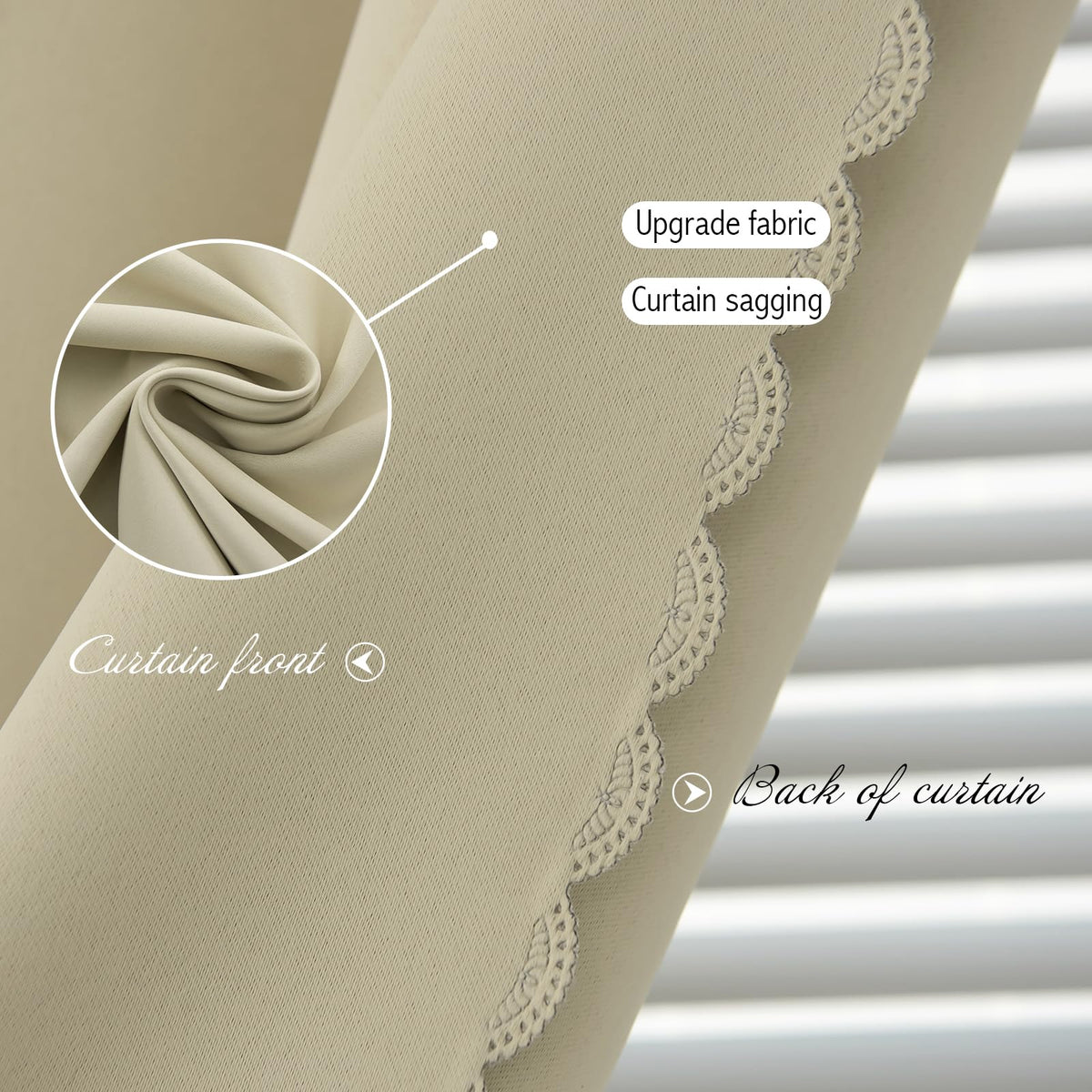 Thermal Blackout Curtains with Self Adhesive Tape No Rod No Drill Easy Install Window Cover for Bedroom Kitchen Dorm 46" W x 59" L Beige 1 Panel (46"W x 59"L (Pack of 1) / Beige)