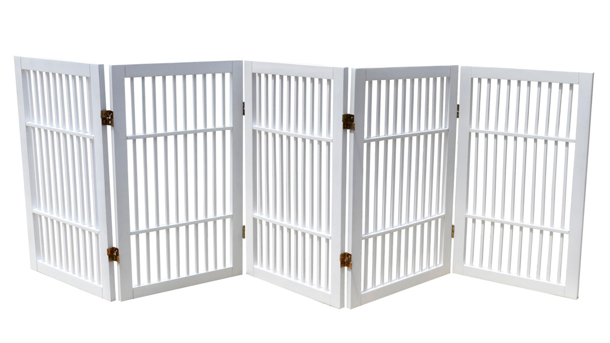 Pet Dog Gate Freestanding (5 Panel 30" Tall / White Pet Gate)