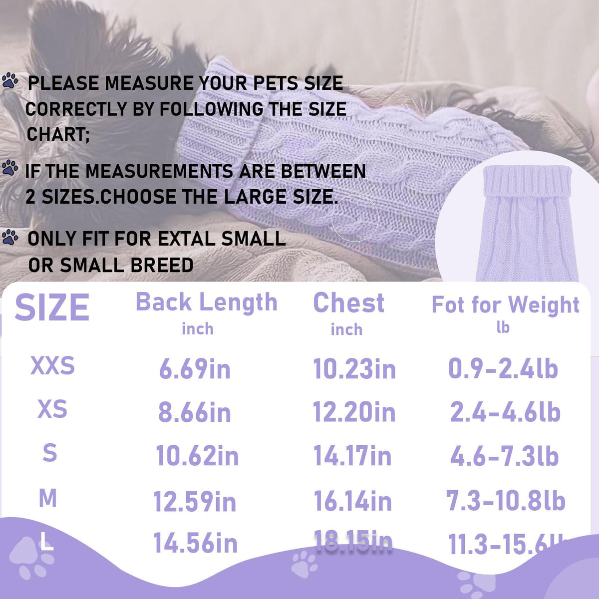 2 Pack Dog Sweaters for Small Dogs (Large / Purple-Beige)